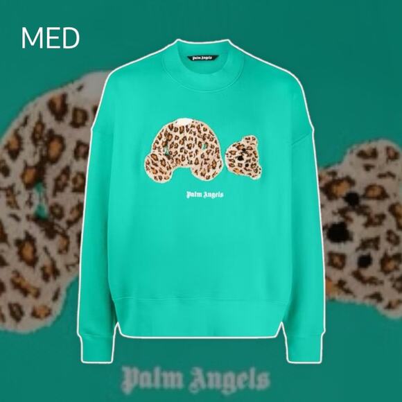 •NEW• Palm Angels Leopard Kill The Bear Green Crew Sweat • Medium (oversized) - Picture 1 of 16